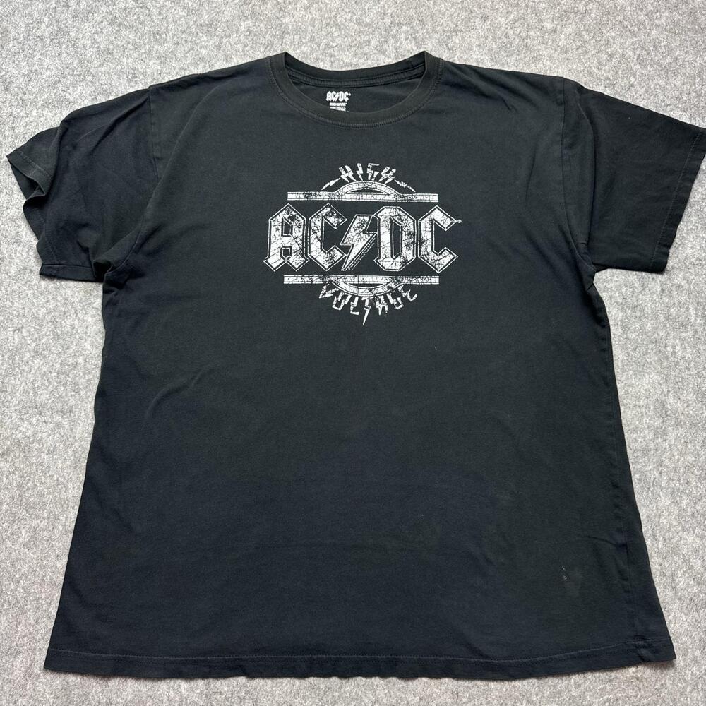 AC/DC Shirt Mens Large Black High Voltage Rock Band Logo Graphic Tee Music